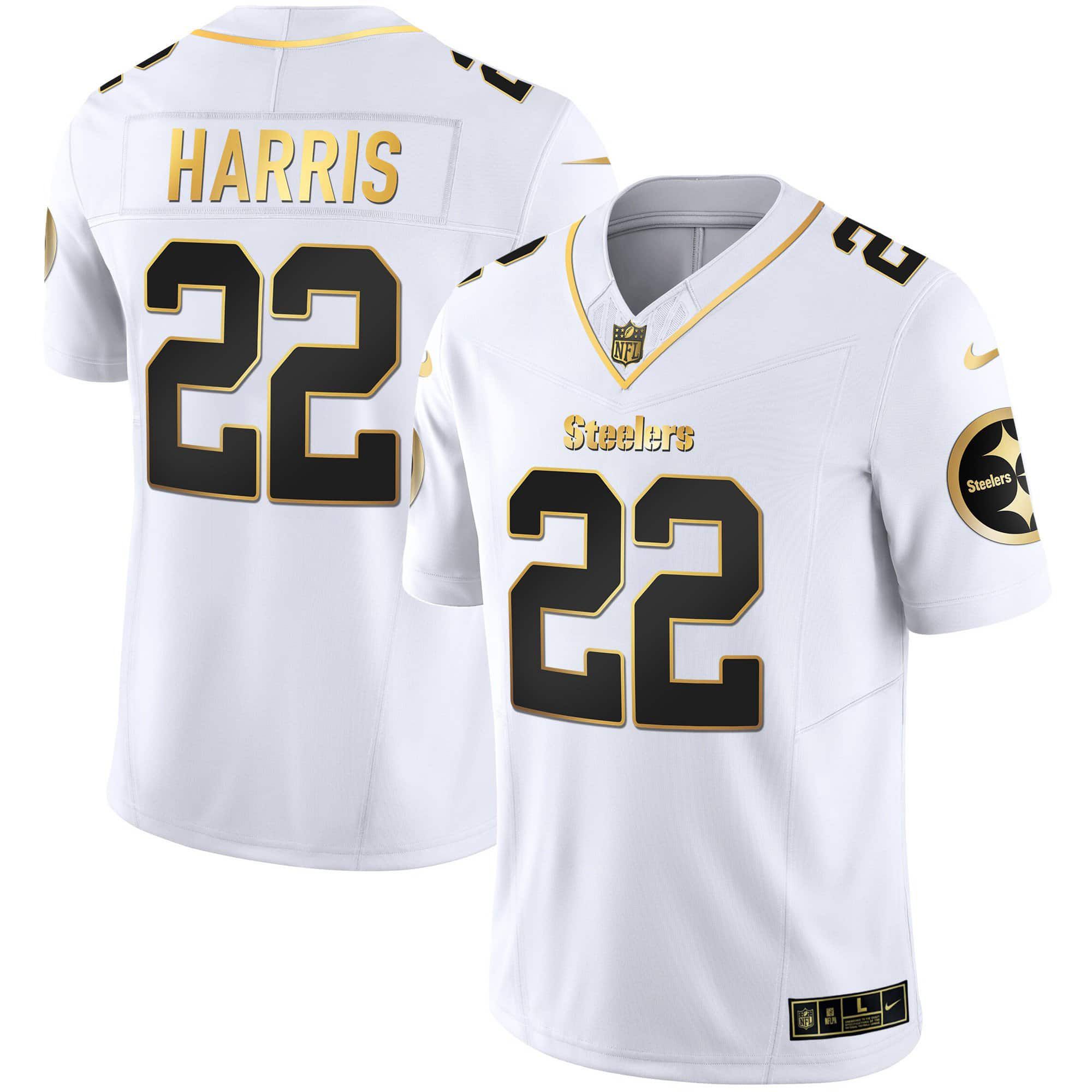 Men Pittsburgh Steelers #22 Harris White Gold 2024 Nike Vapor Limited NFL Jersey
